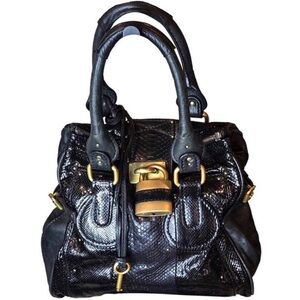 CHLOE PADDINGTON Mini Black Croc & Black Leather
Satchel with Lock & Key NWOT